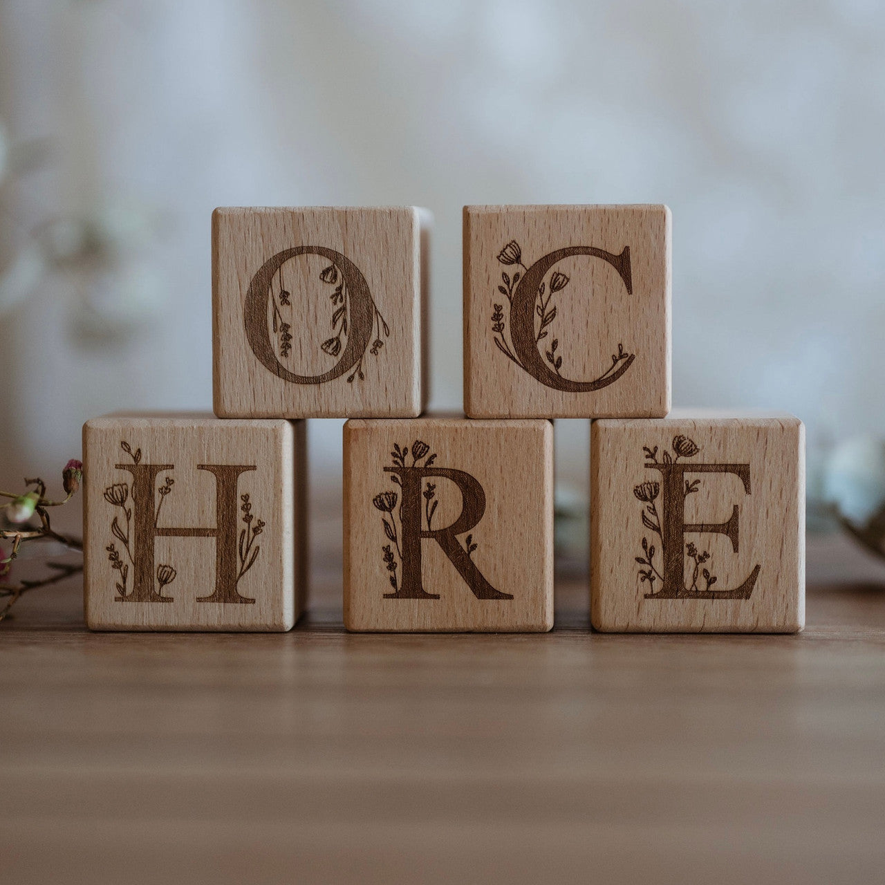 Personalised Wooden Name - Floral Letter Blocks
