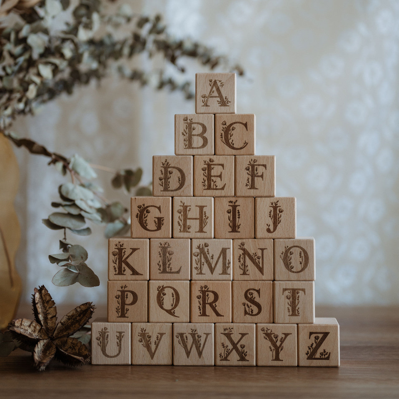 Personalised Wooden Name - Floral Letter Blocks
