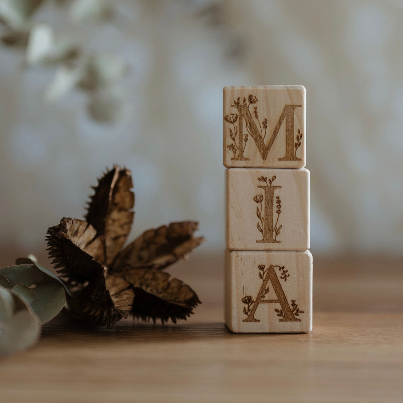 Personalised Wooden Name - Floral Letter Blocks