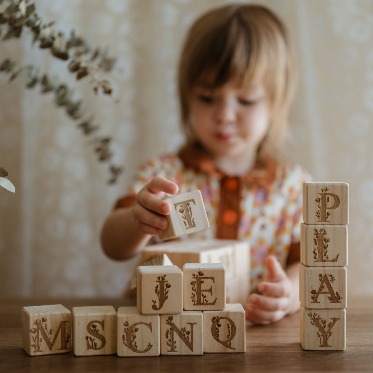 Personalised Wooden Name - Floral Letter Blocks