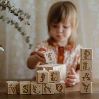 Personalised Wooden Name - Floral Letter Blocks